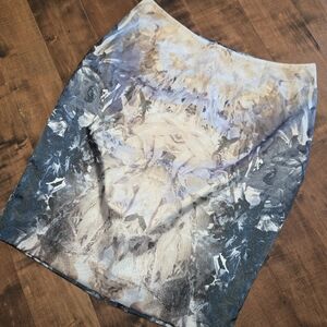 AllSaints Blue & Cream Satin Floral Abstract Skirt "Spitalfields" [Size 6]